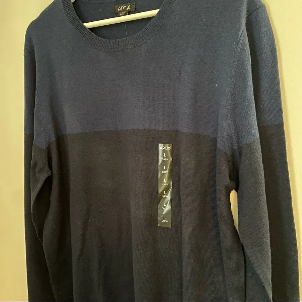 Apt. 9 Sweater Crewneck Long Sleeve Color Block Navy Blue Knit Wool Casual Comfy